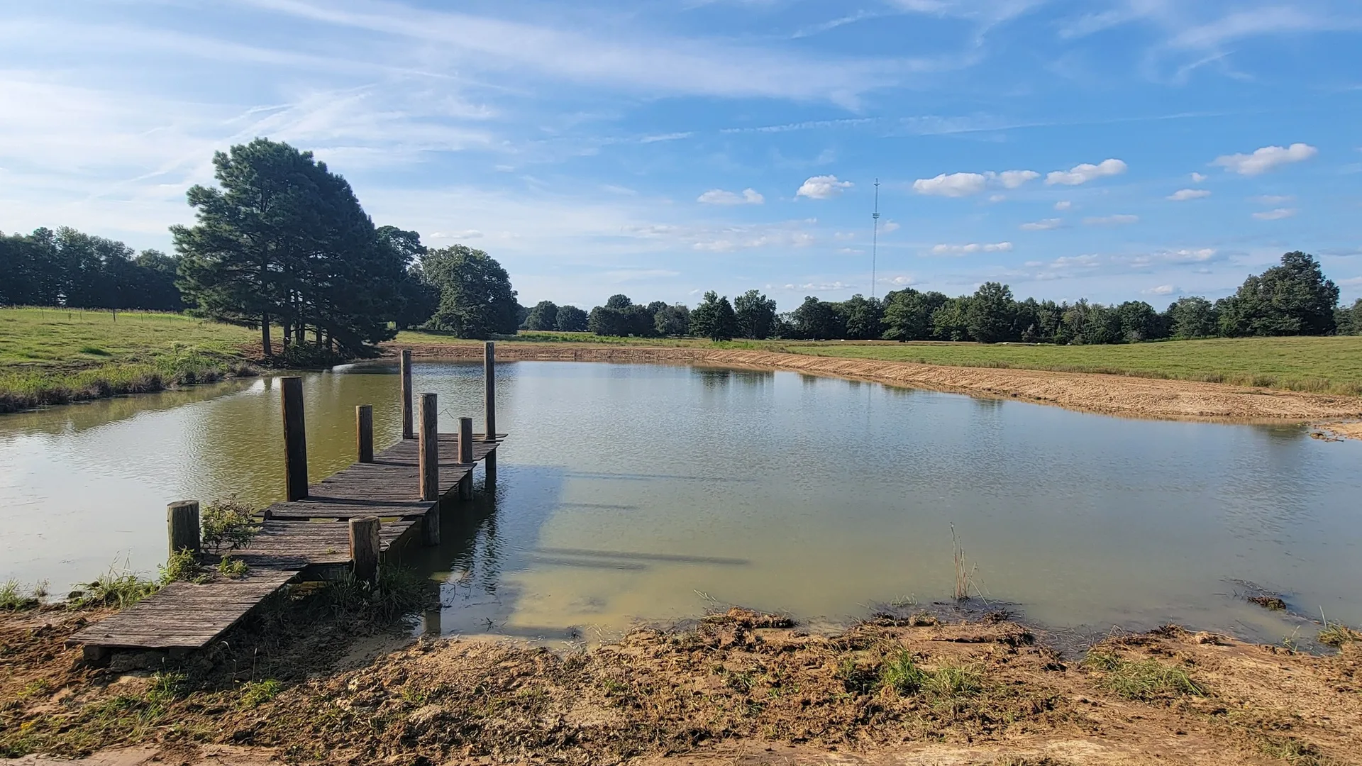 Old pond brought back to life, water up to the dock